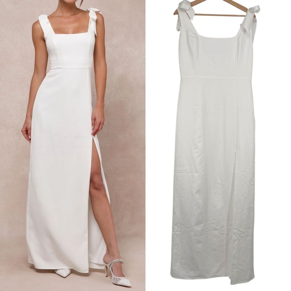 Lulus White Tie-Strap Column Maxi Dress Size L Your Sweetie Bridal Wedding